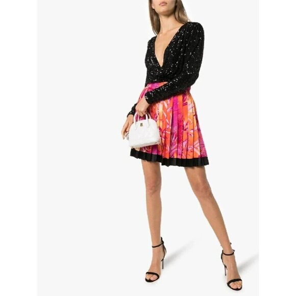 Versace Jungle Print Pleated Mini Skirt 42 US 6 New - Picture 2 of 15